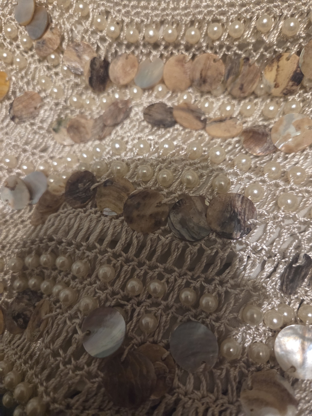 Handcrafted Shell & Pearl Crochet Shoulder Bag - Cream - Picture 4 of 6